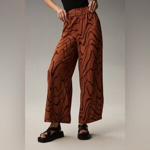 Anthropologie Wide Leg pull on pant bronze wavey artsy pattern retro 70s small S